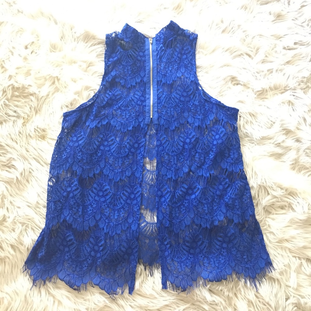 Royal blue mock-neck lace top